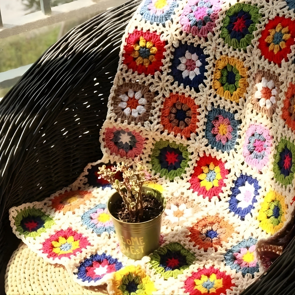 Handmade Crochet Flower Blanket with Soft Texture