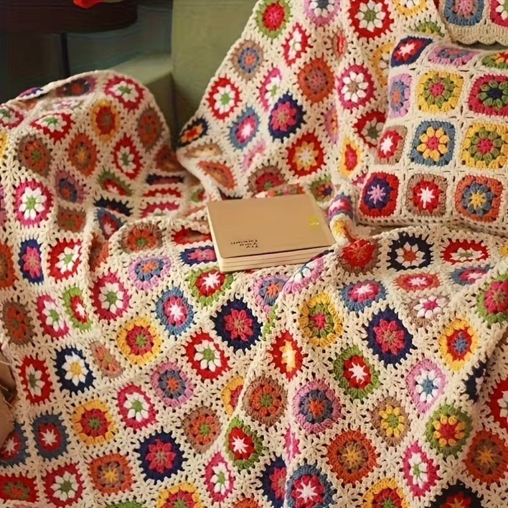Handmade Crochet Flower Blanket with Soft Texture