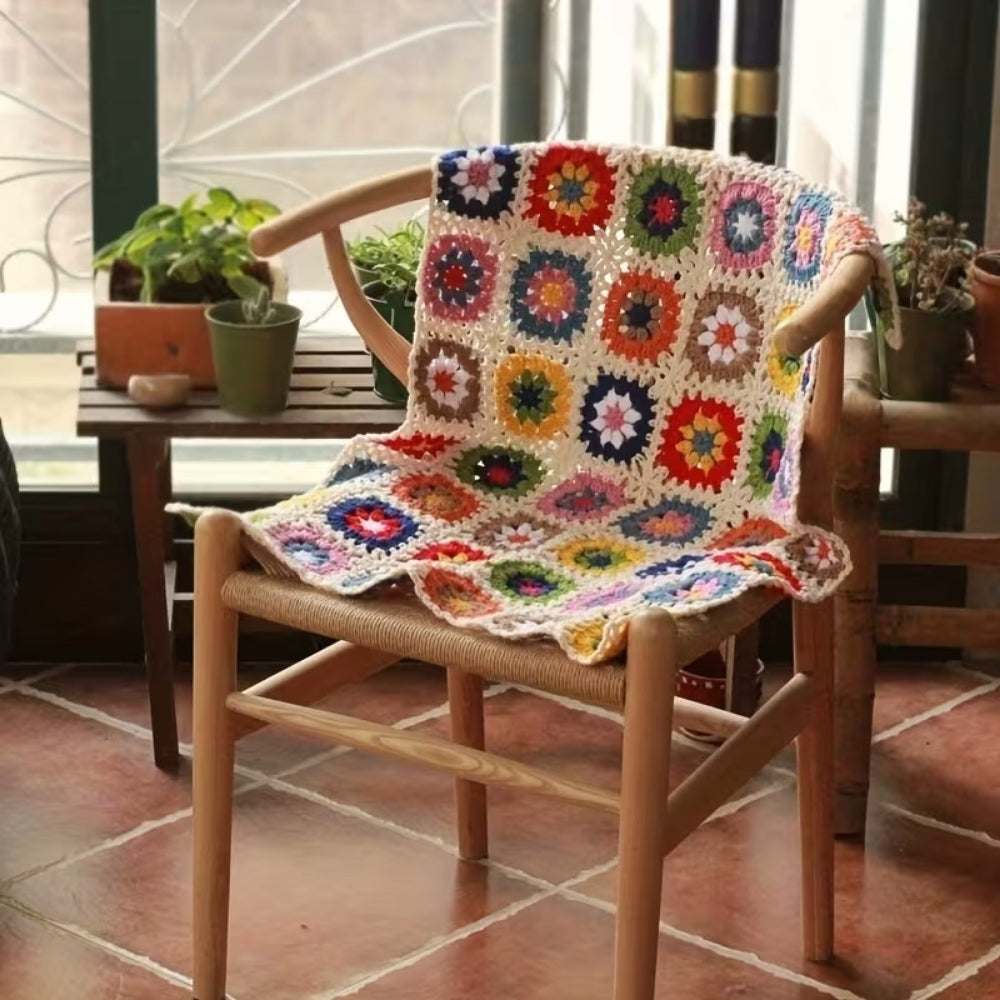 Handmade Crochet Flower Blanket with Soft Texture