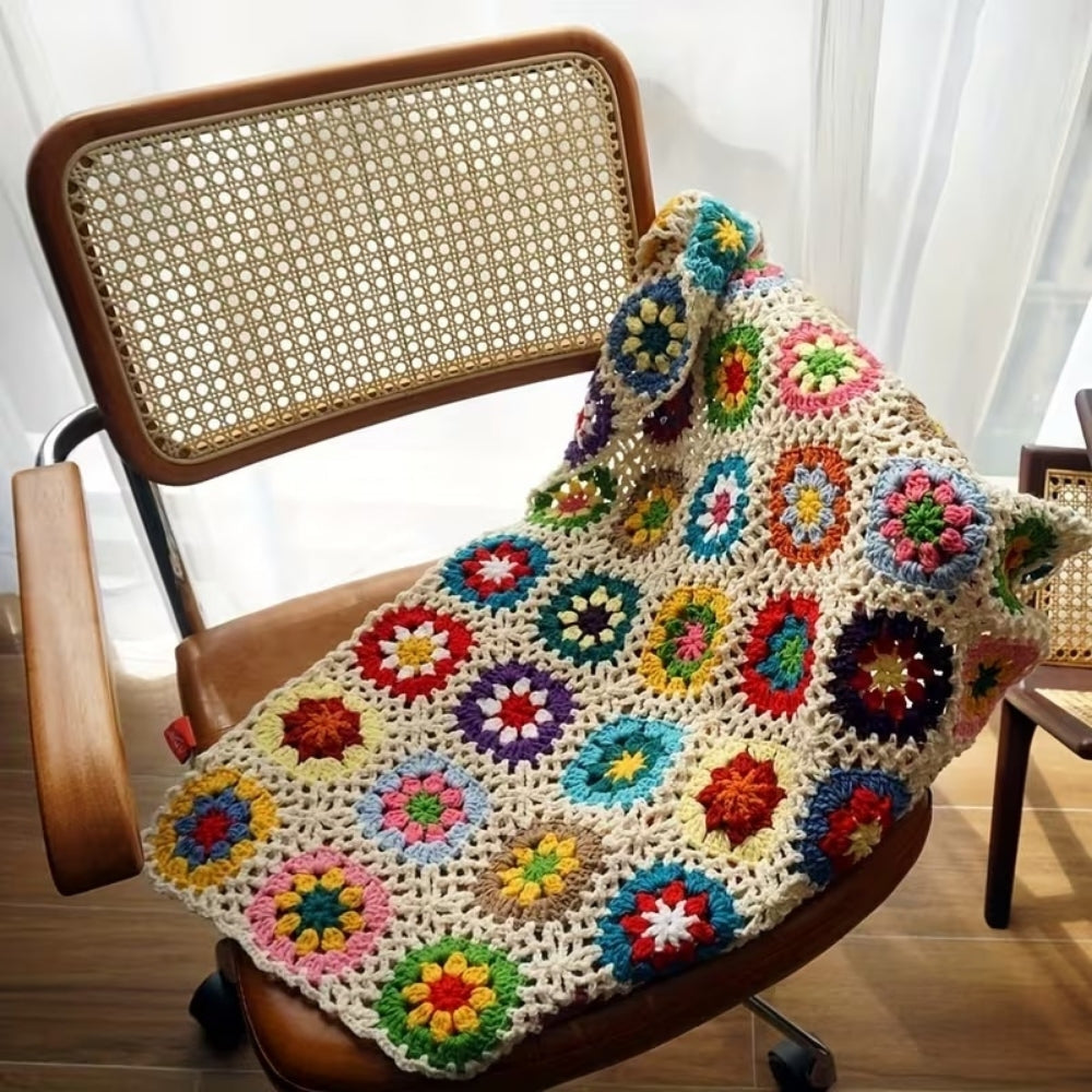 Handmade Crochet Flower Blanket with Soft Texture