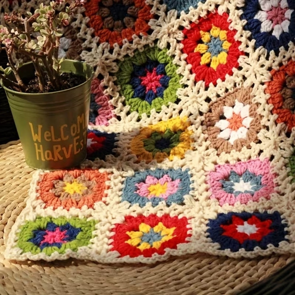 Handmade Crochet Flower Blanket with Soft Texture