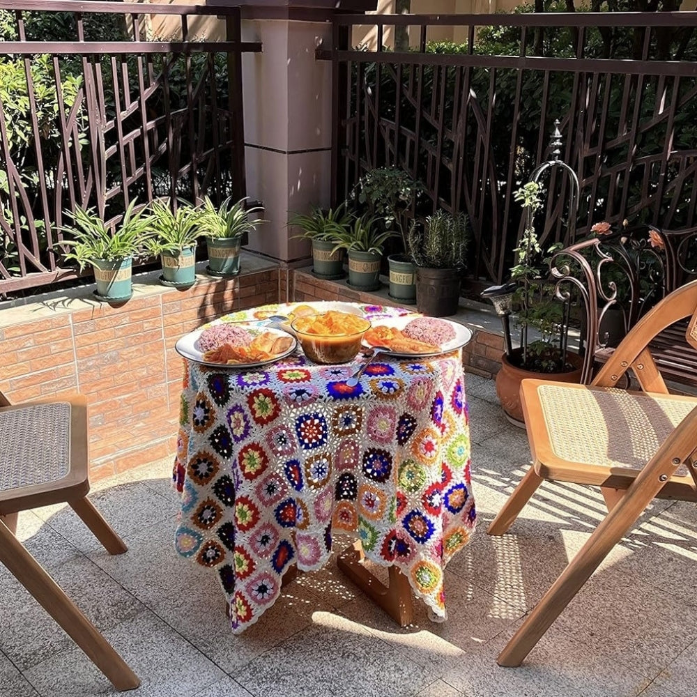 Handmade Crochet Flower Blanket with Soft Texture