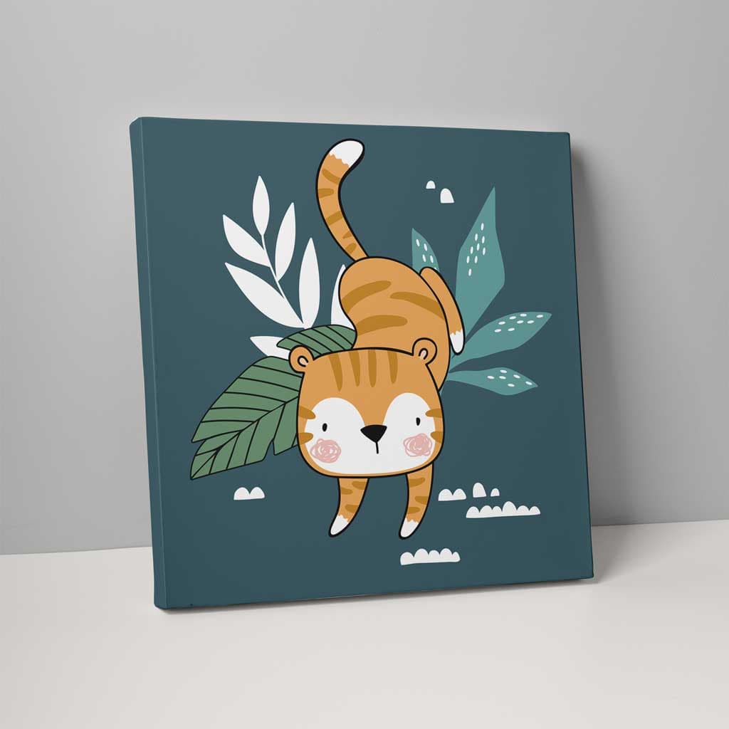 Boho Jungle Tiger Canvas Art in Teal and Orange