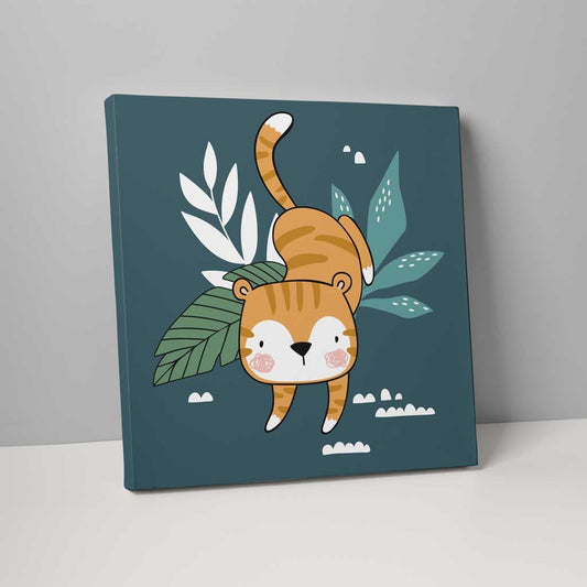 Boho Jungle Tiger Canvas Art in Teal and Orange
