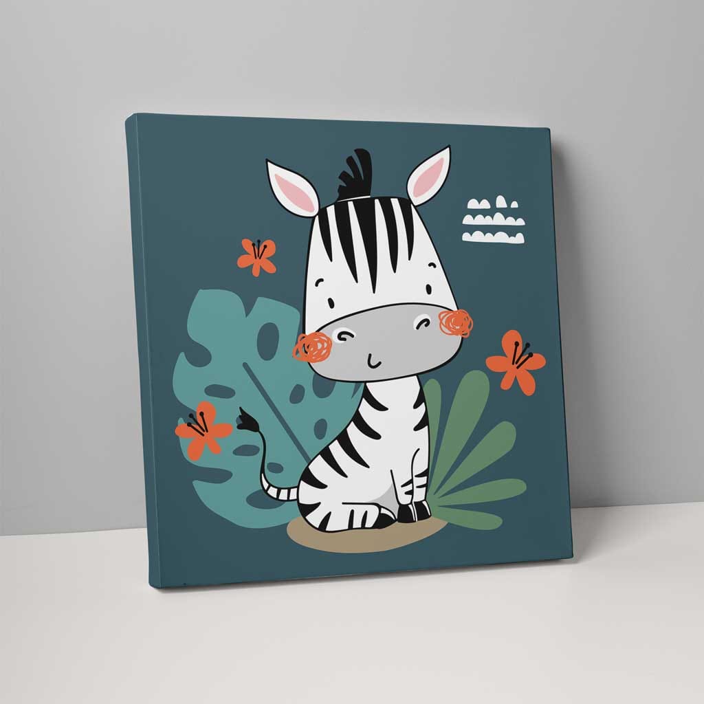 Boho Zebra Canvas Wall Art in Turquoise and Black
