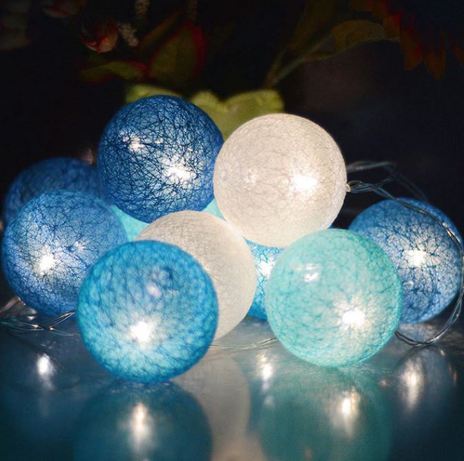 Cotton Ball String Lights - Warm Glow Decorative Garland in Various Colors