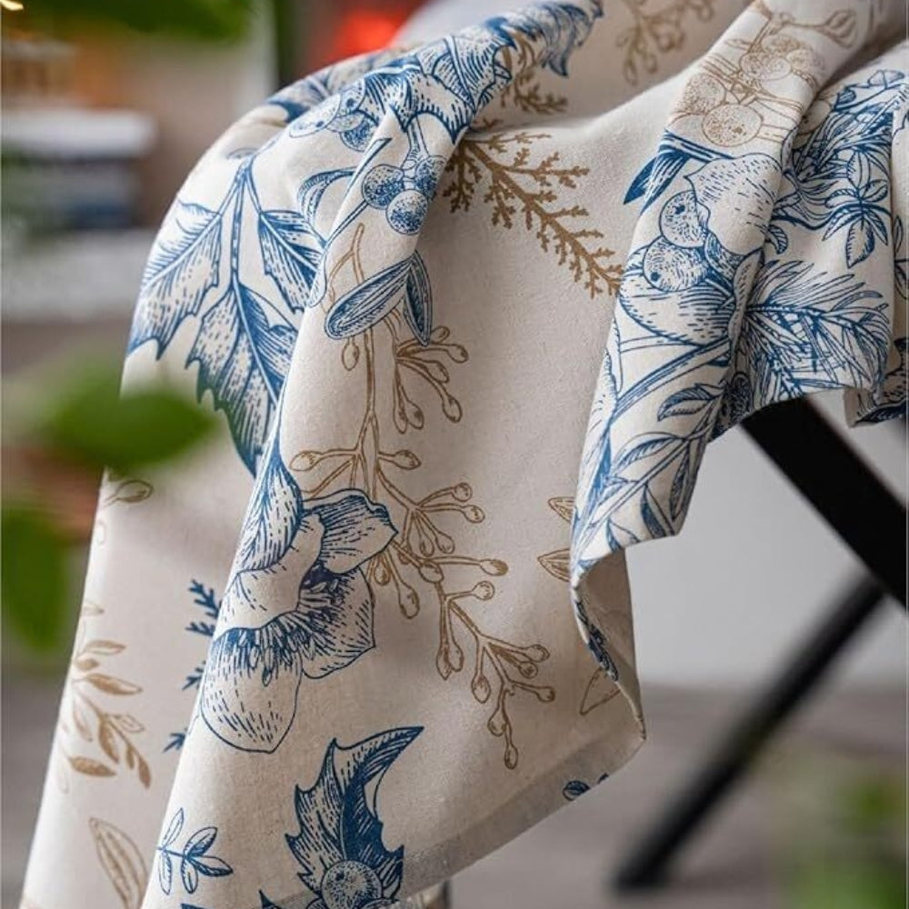 Vintage Blue Floral Tablecloth in Soft Microfiber