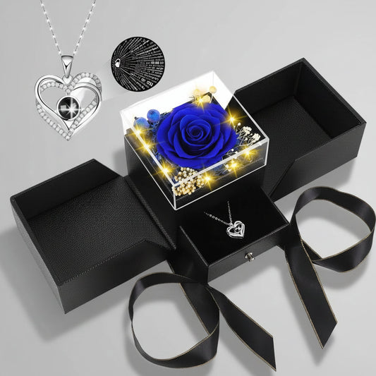 Preserved Galaxy Rose with Heart Necklace Gift Set