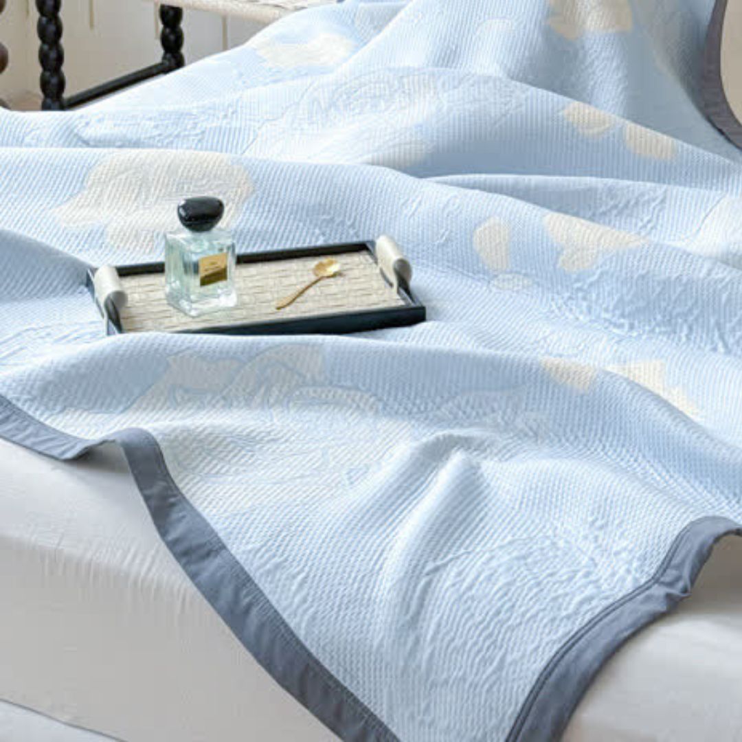 Reversible Blue Floral Cotton Blanket
