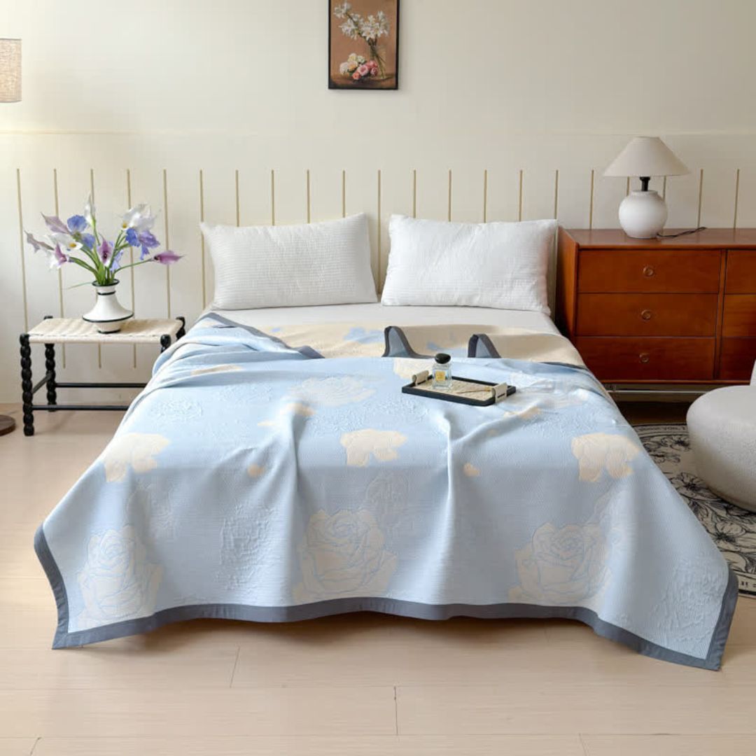 Reversible Blue Floral Cotton Blanket