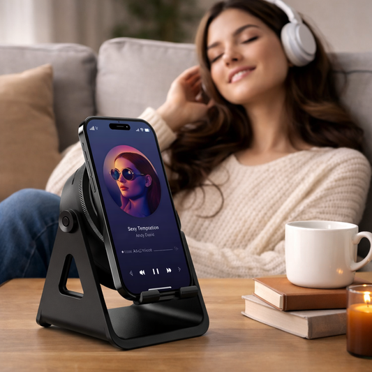 Bluetooth Speaker Phone Stand with Wireless Charging and LED Lights