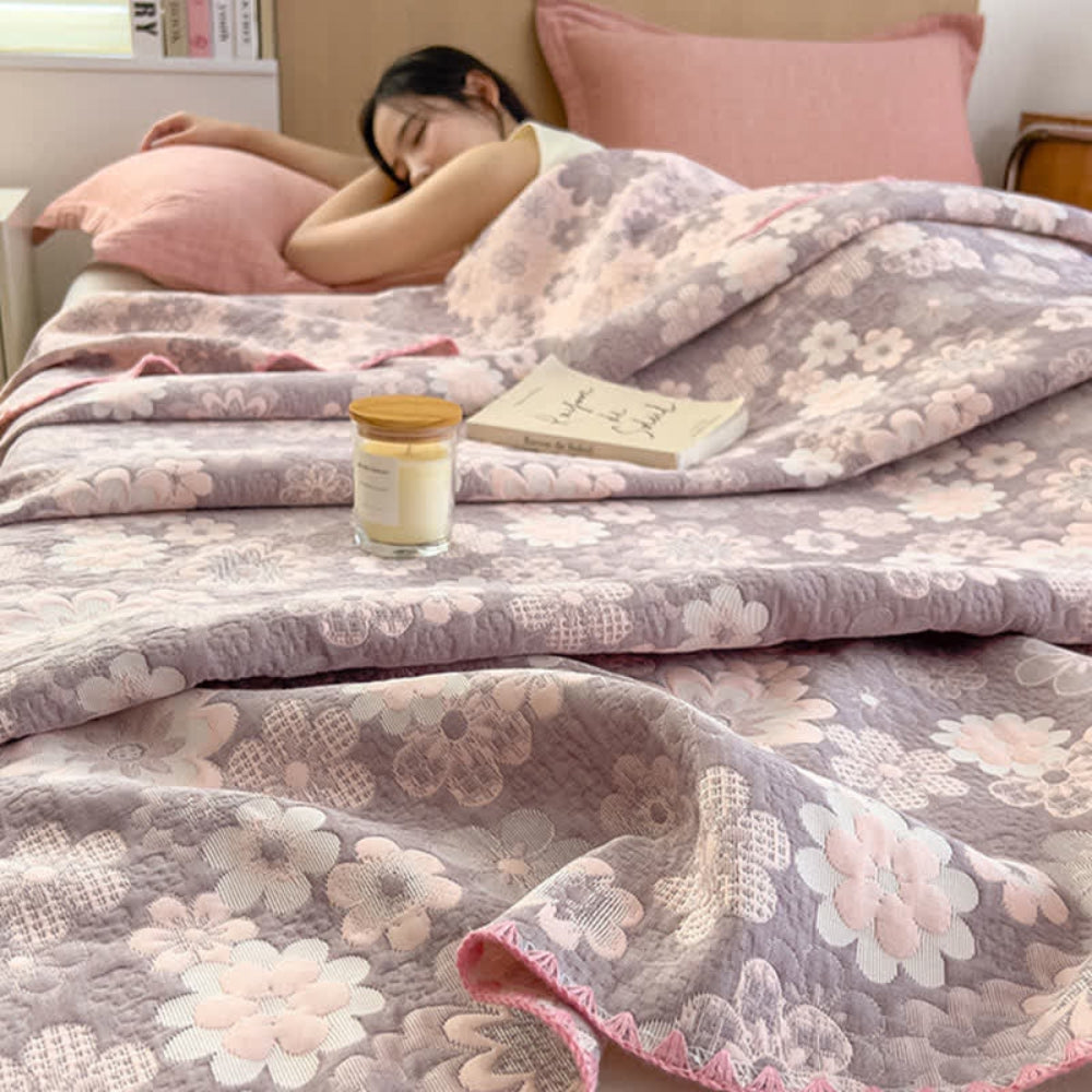 Reversible Floral Cotton Gauze Blanket