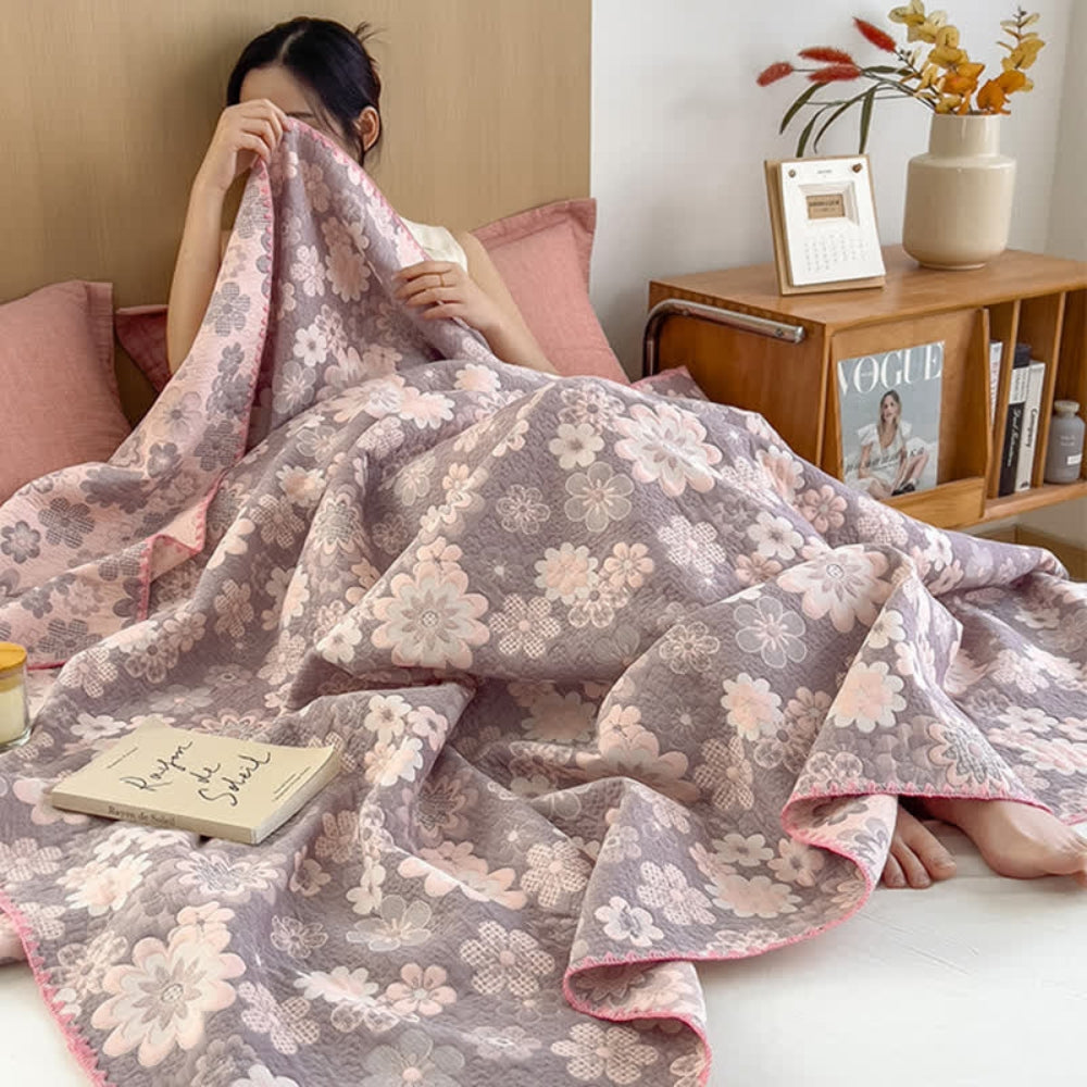 Reversible Floral Cotton Gauze Blanket
