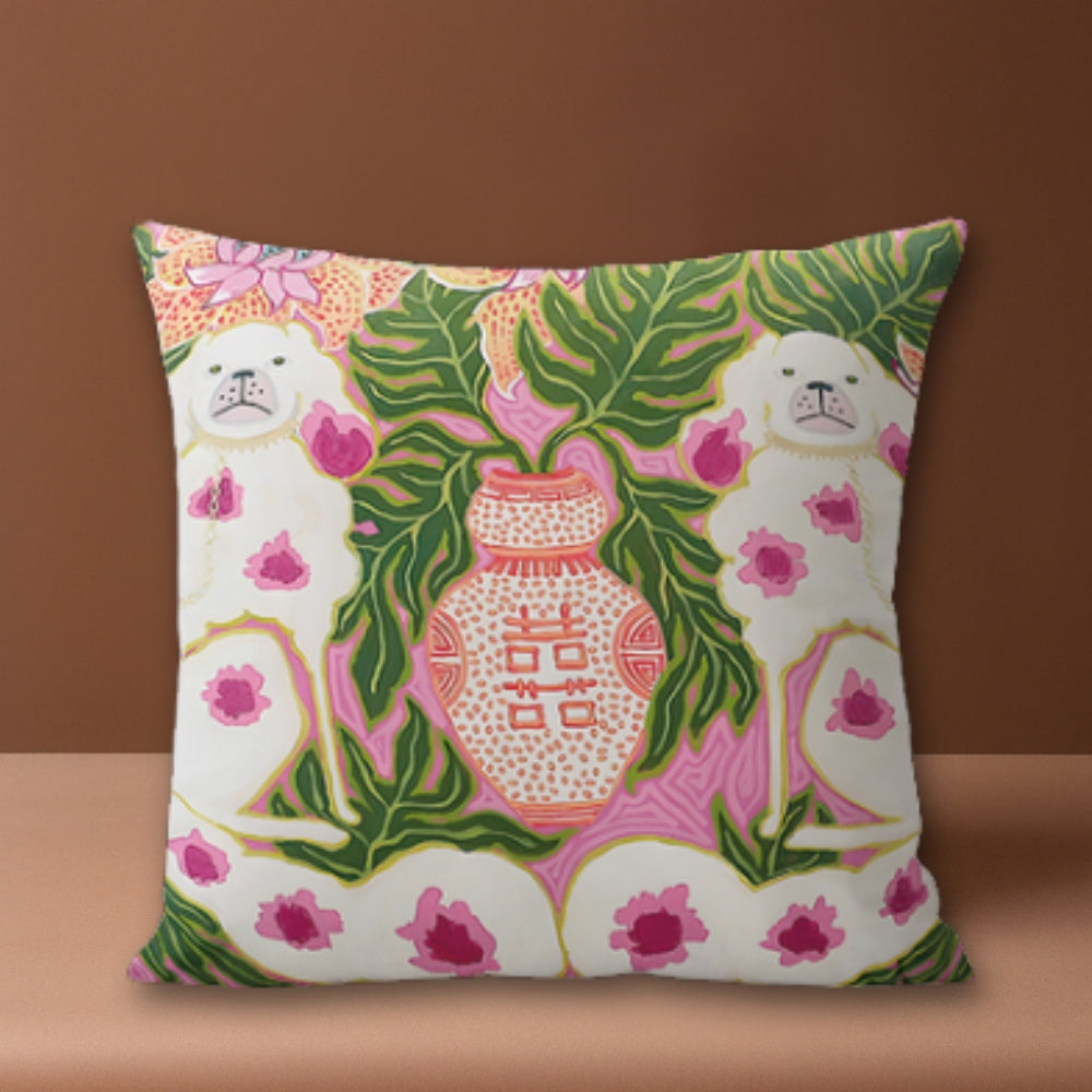 Blush Pink Dog Cushion Cover with Tassels