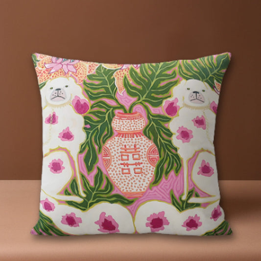 Blush Pink Dog Cushion Cover with Tassels