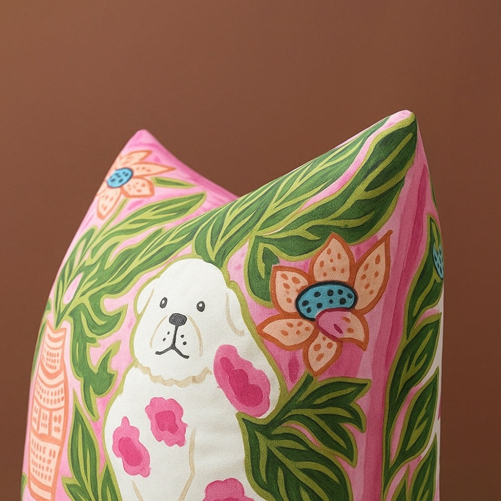 Blush Pink Dog Cushion Cover with Tassels