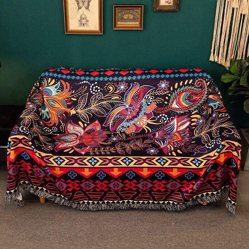 Bohemian Polyester Sofa Blanket in Vibrant Colors