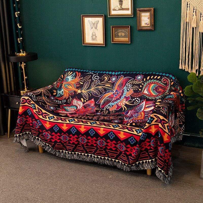 Bohemian Polyester Sofa Blanket in Vibrant Colors