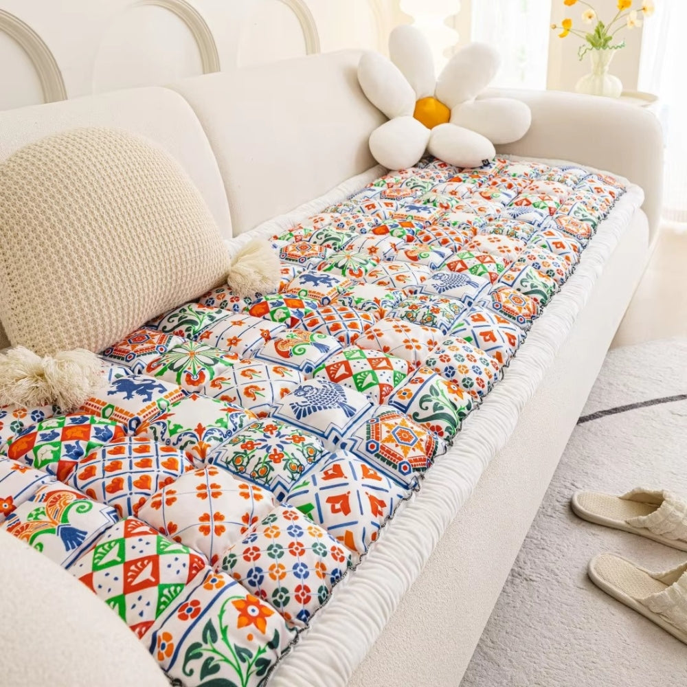 Bohemian Quilted Sofa Cover with Non-Slip Backing