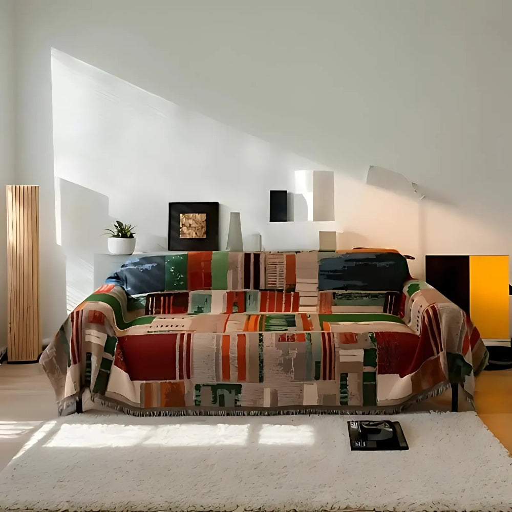 Rustic Geometric Microfiber Sofa Cover
