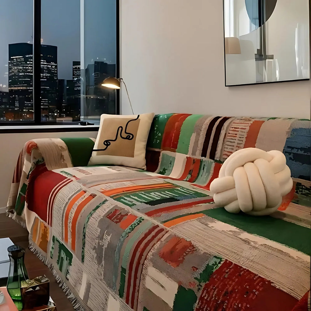 Rustic Geometric Microfiber Sofa Cover