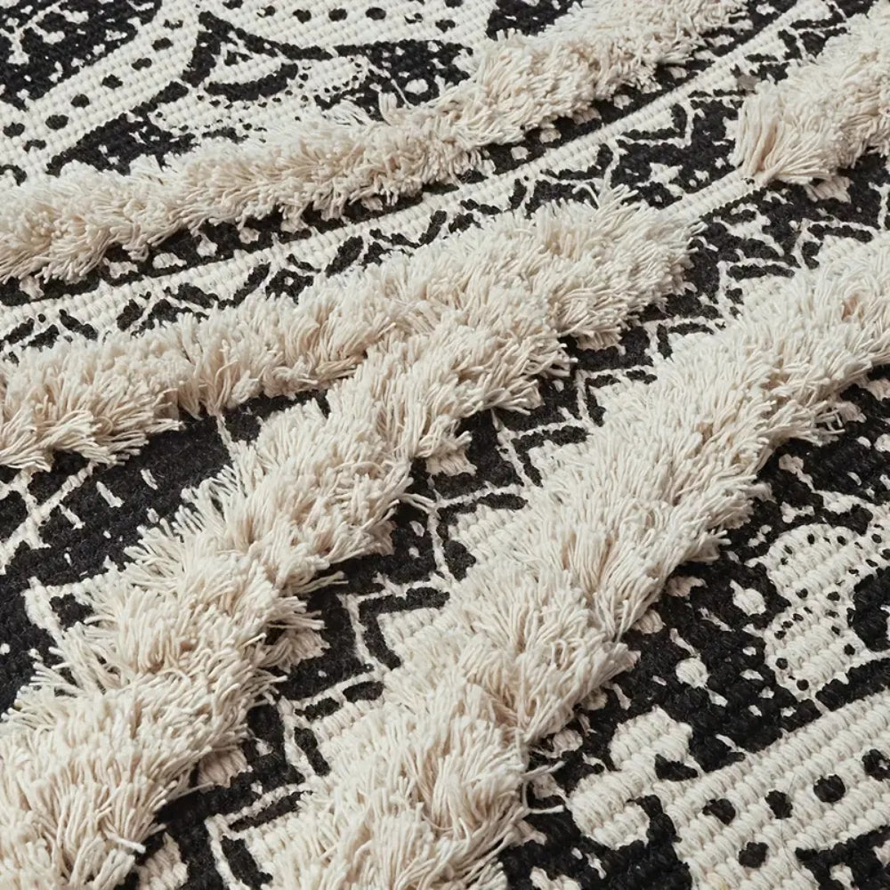 Bohemian Black and Cream Cotton Runner Mat