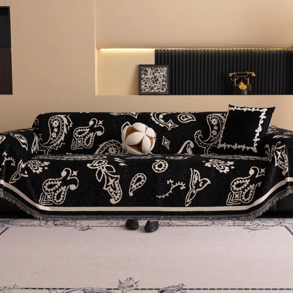 Bohemian Chenille Sofa Cover with Floral Design