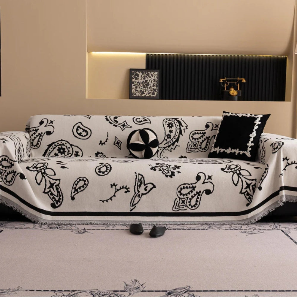 Bohemian Chenille Sofa Cover with Floral Design