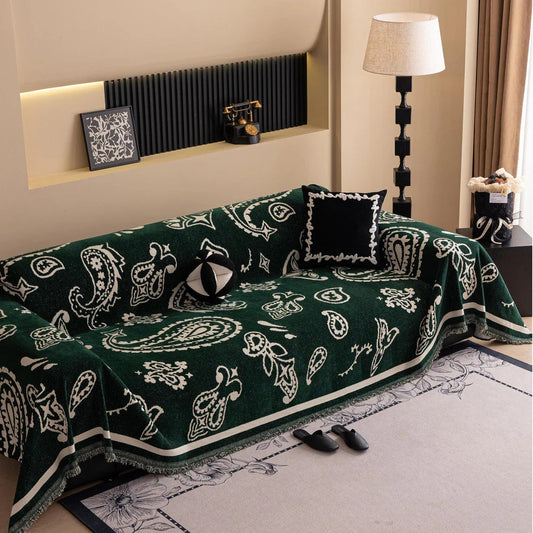 Bohemian Chenille Sofa Cover with Floral Design