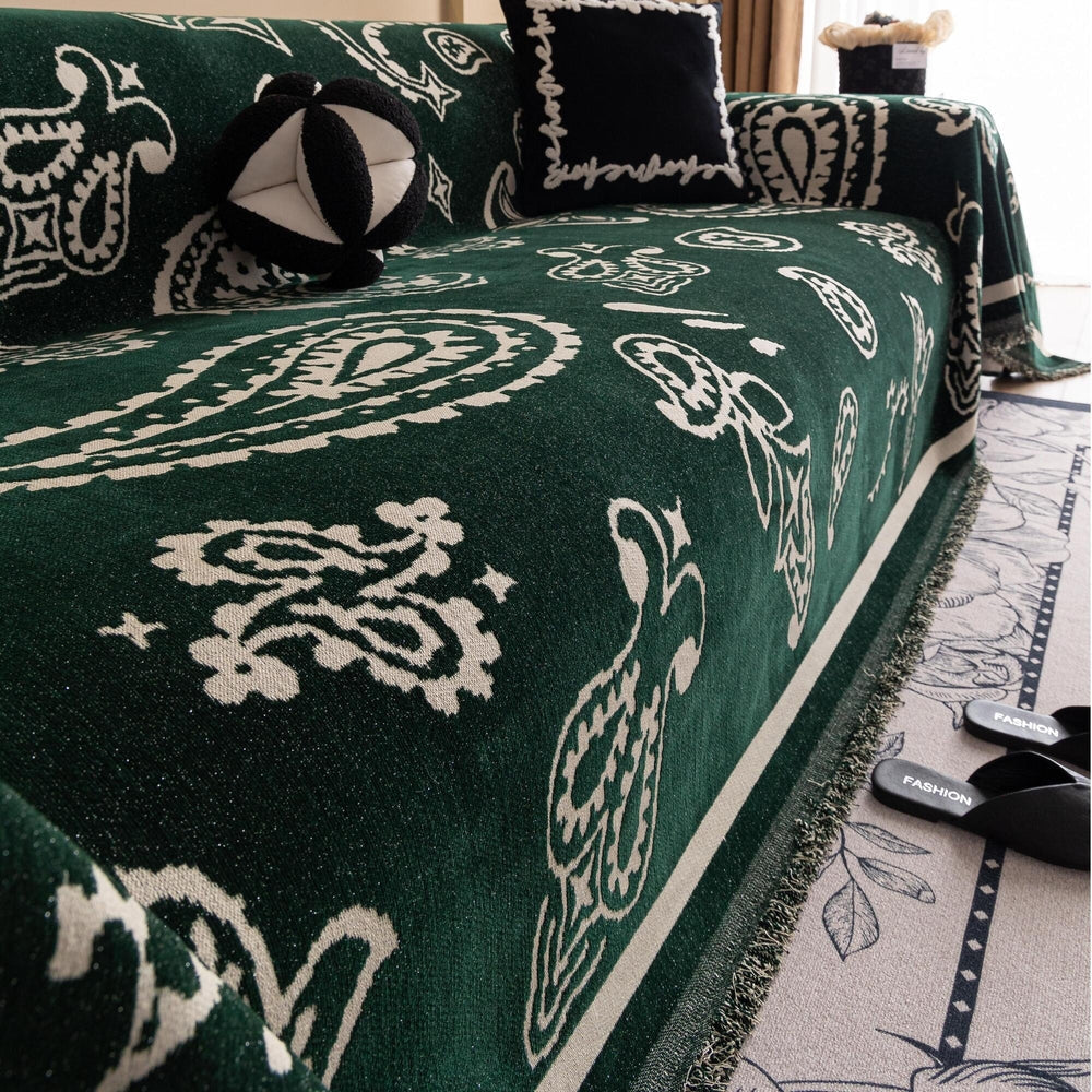 Bohemian Chenille Sofa Cover with Floral Design