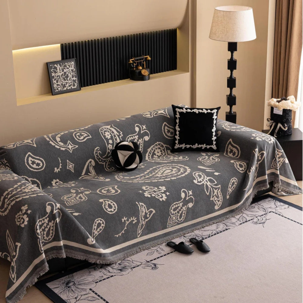Bohemian Chenille Sofa Cover with Paisley Design