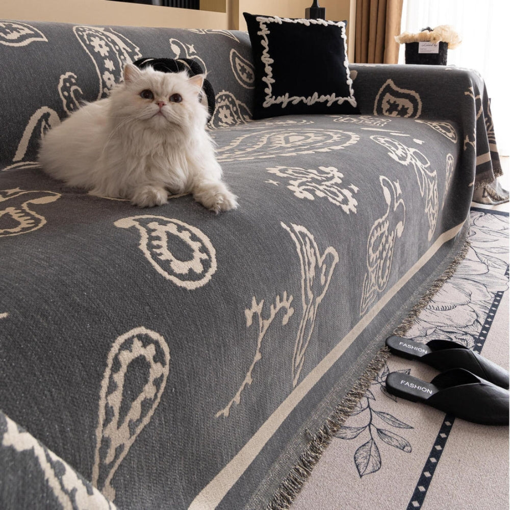 Bohemian Chenille Sofa Cover with Floral Design