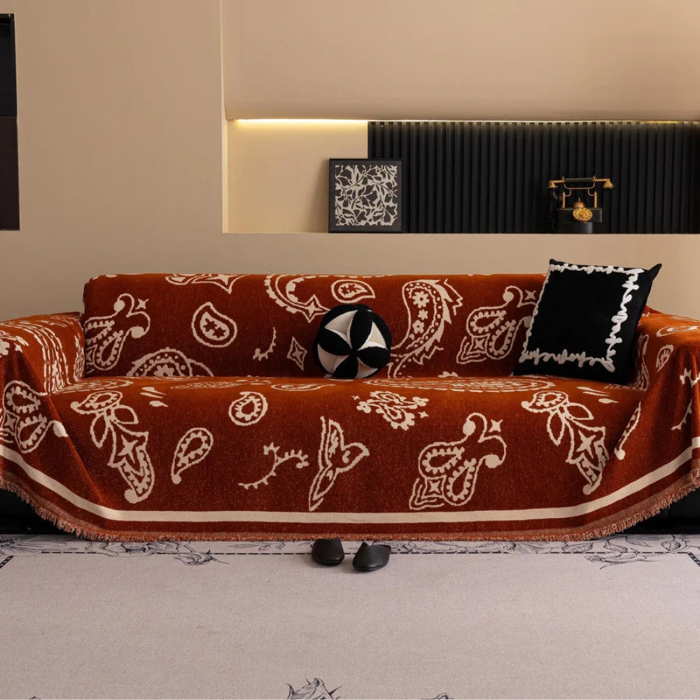 Bohemian Chenille Sofa Cover with Paisley Design