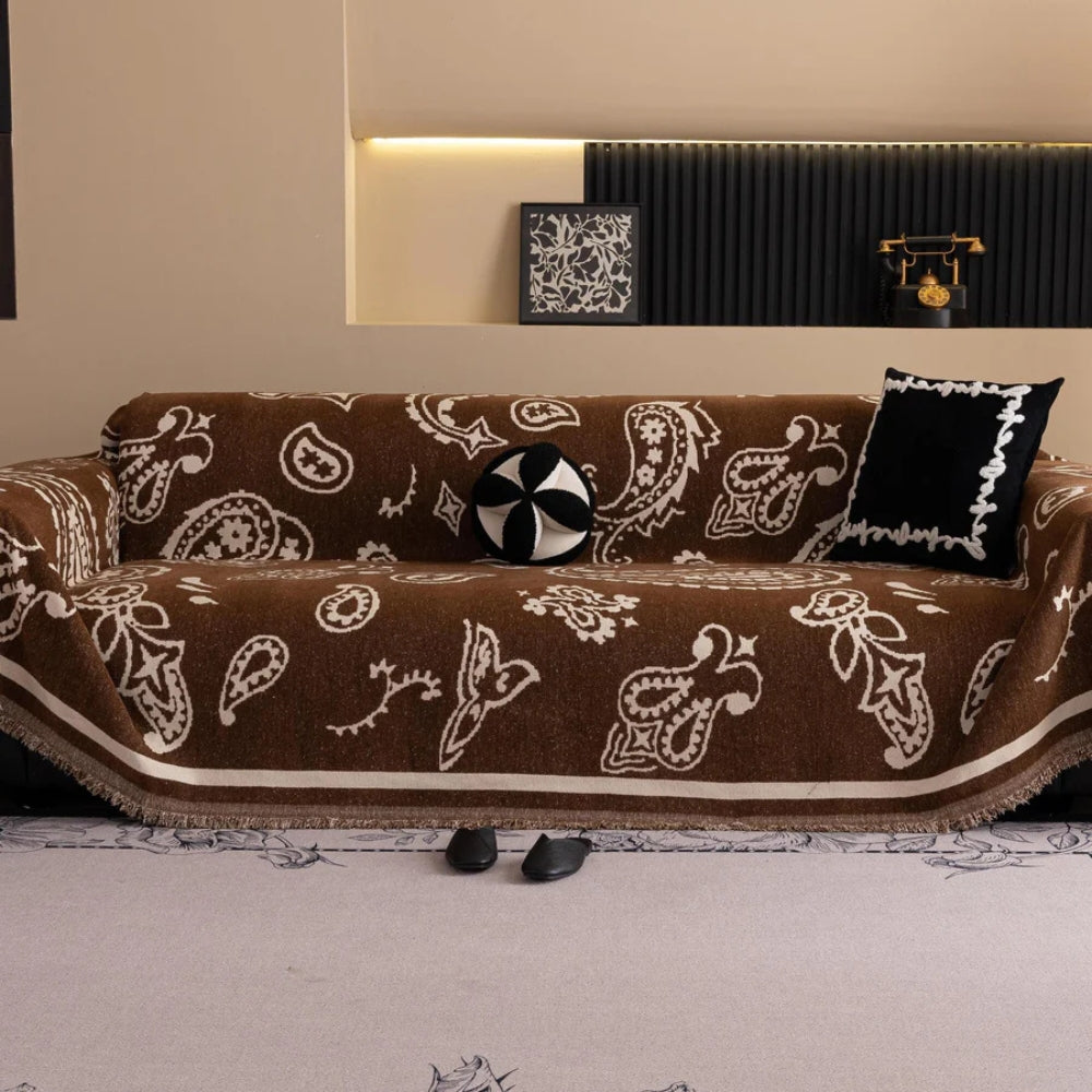 Bohemian Chenille Sofa Cover with Floral Design