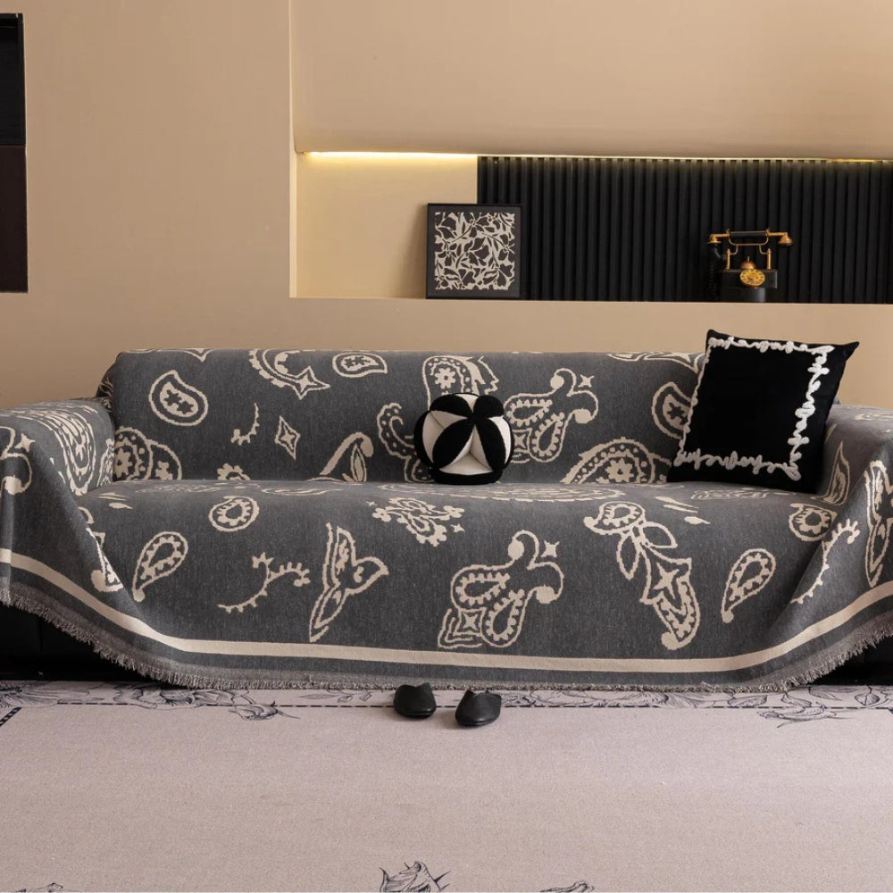 Bohemian Chenille Sofa Cover with Paisley Design
