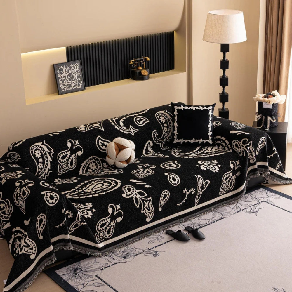 Bohemian Chenille Sofa Cover with Floral Design