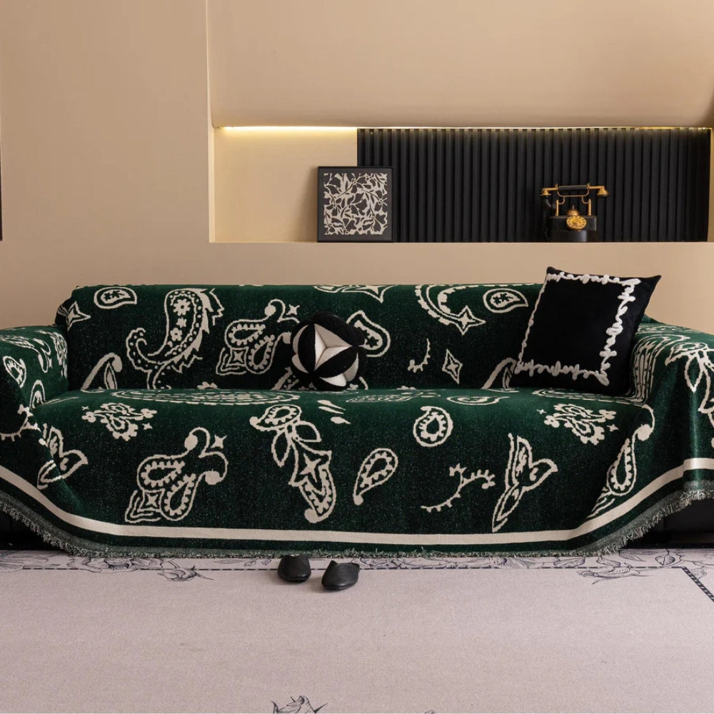 Bohemian Chenille Sofa Cover with Floral Design