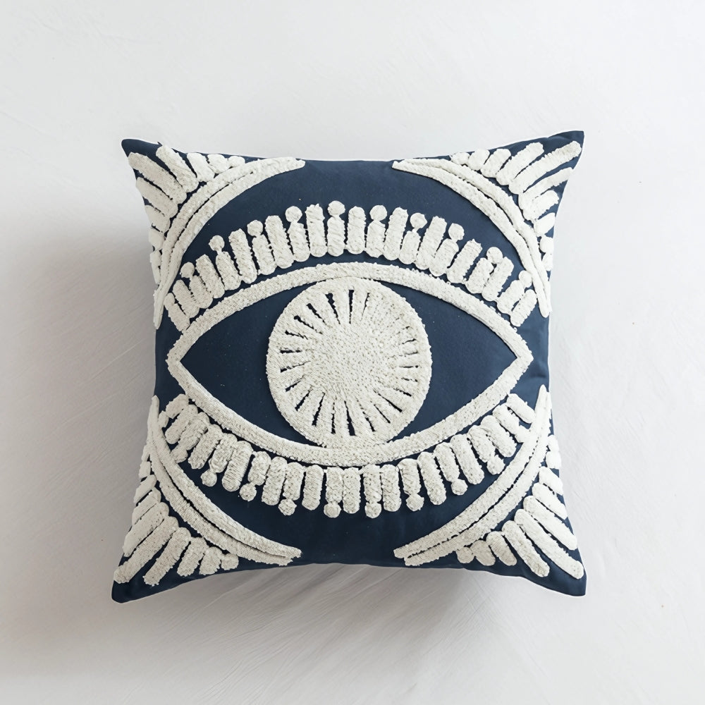 Boho Eye Embroidered Cotton Cushion Cover