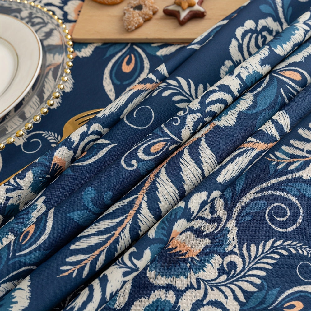Navy Floral Boho Tablecloth with Tassels