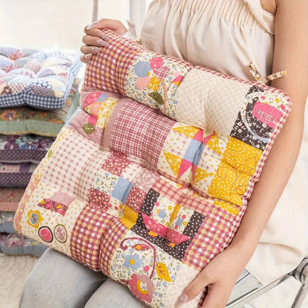 Thick Boho Floral Seat Cushion with Non-Slip Ties