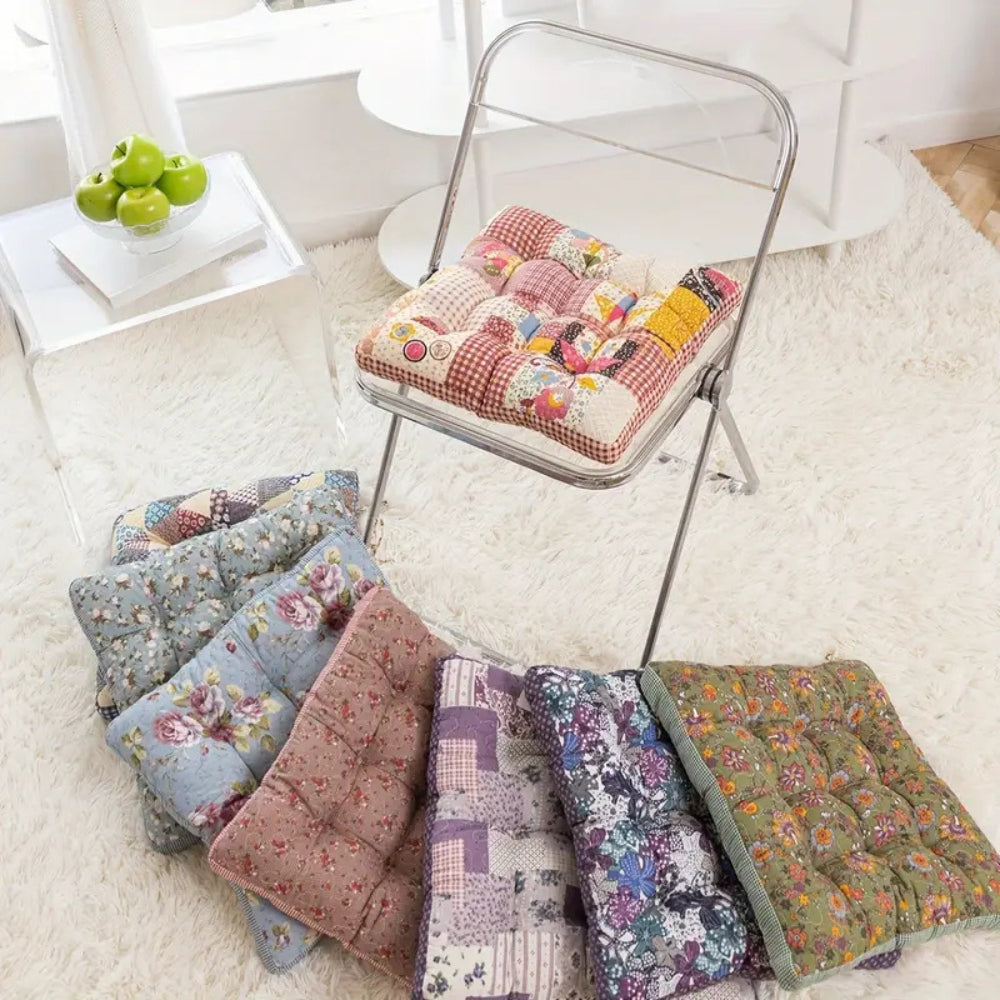 Thick Boho Floral Seat Cushion with Non-Slip Ties