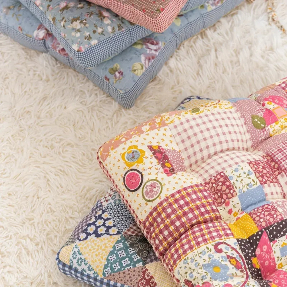 Thick Boho Floral Seat Cushion with Non-Slip Ties