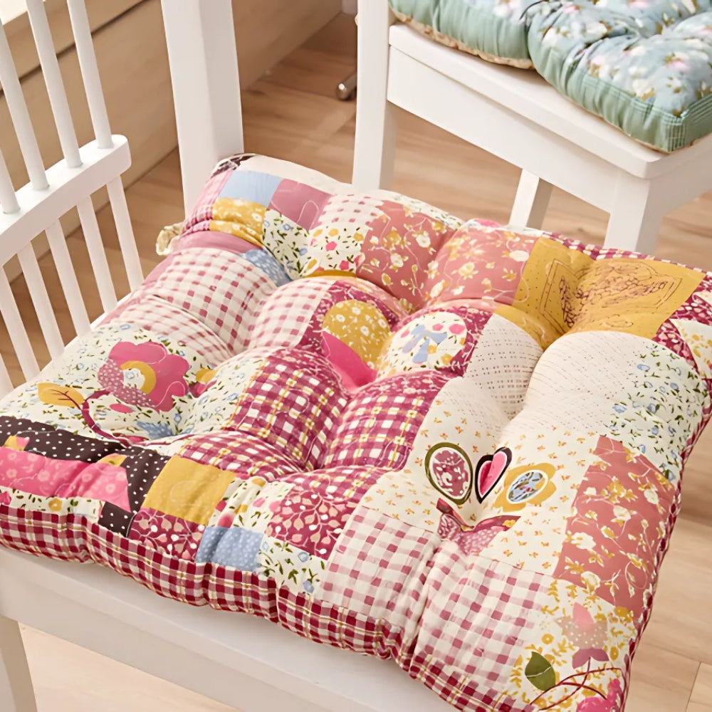 Thick Boho Floral Seat Cushion with Non-Slip Ties