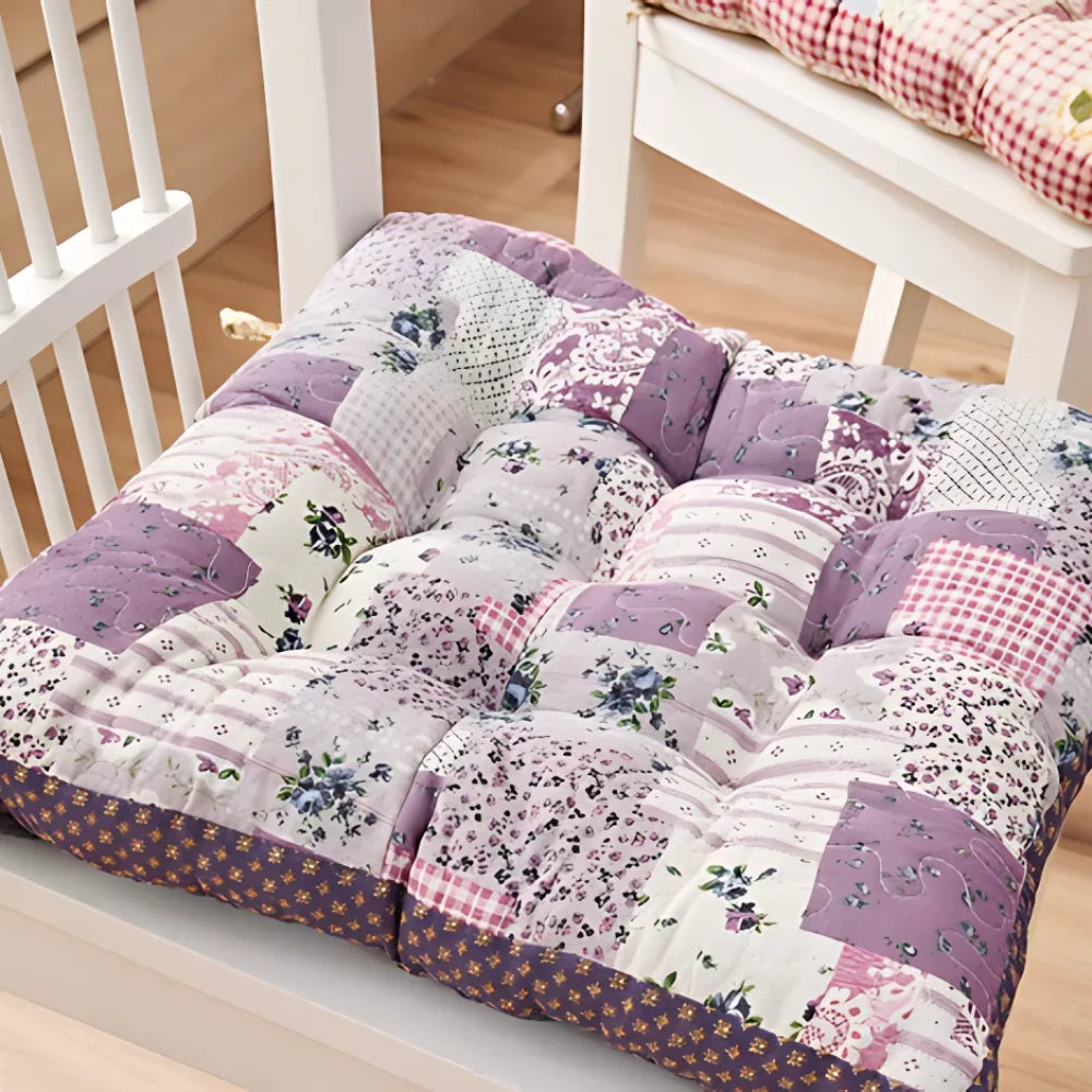 Thick Boho Floral Seat Cushion with Non-Slip Ties