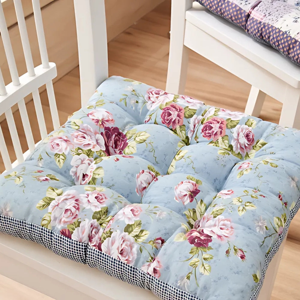 Thick Boho Floral Seat Cushion with Non-Slip Ties