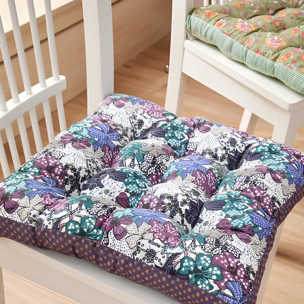 Thick Boho Floral Seat Cushion with Non-Slip Ties