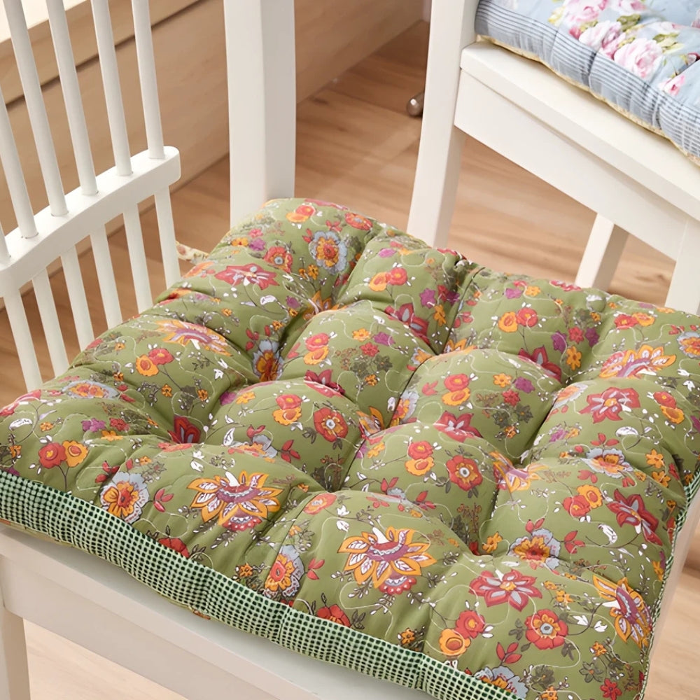 Thick Boho Floral Seat Cushion with Non-Slip Ties