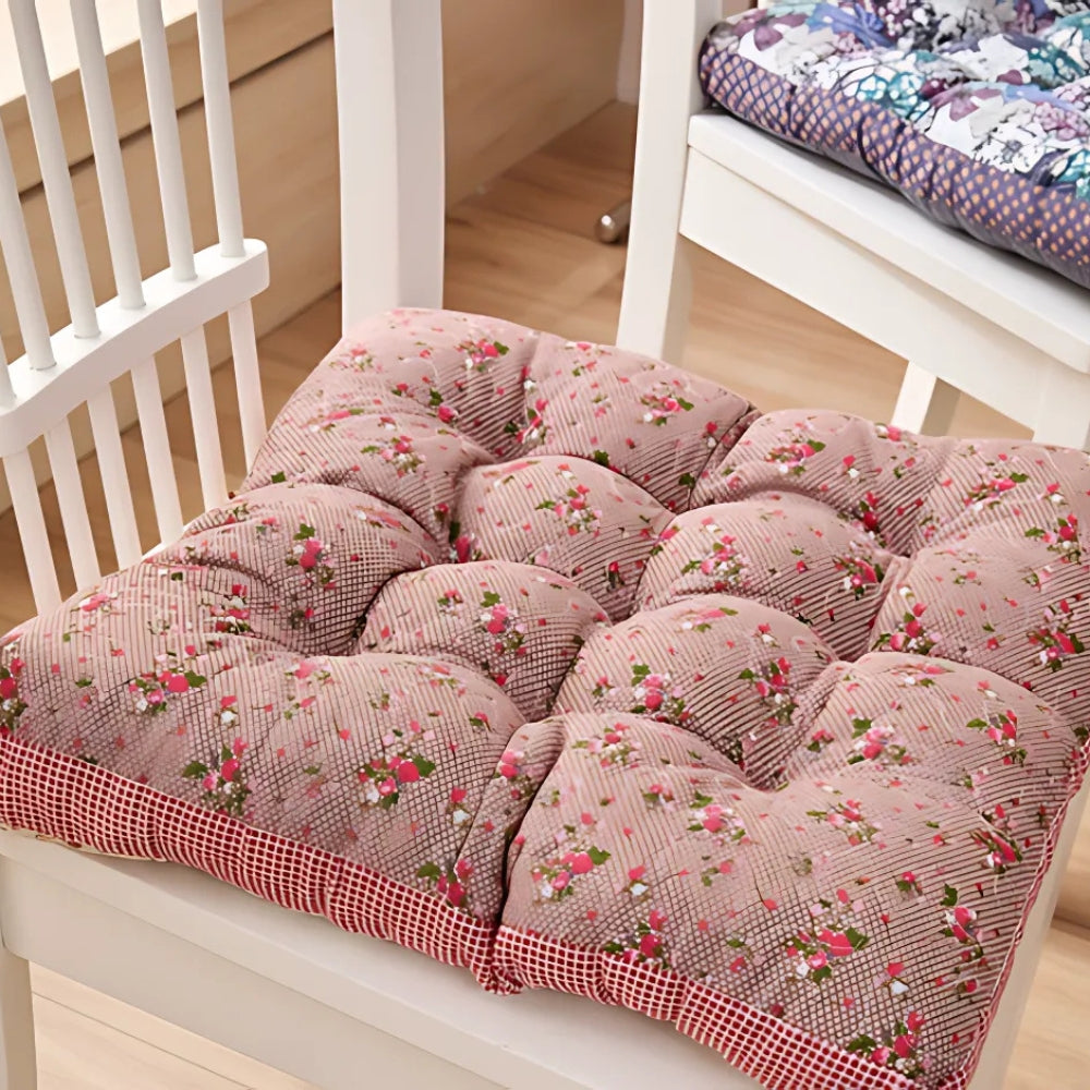 Thick Boho Floral Seat Cushion with Non-Slip Ties