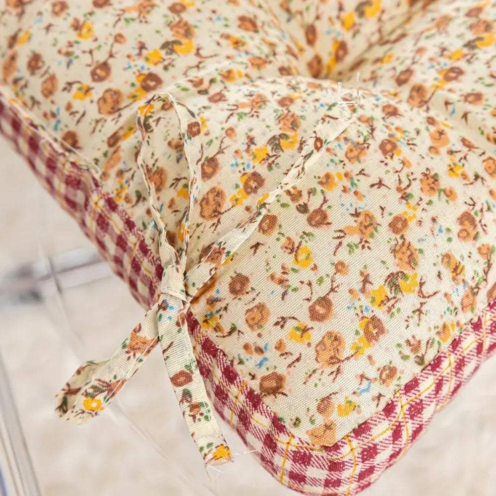Thick Boho Floral Seat Cushion with Non-Slip Ties