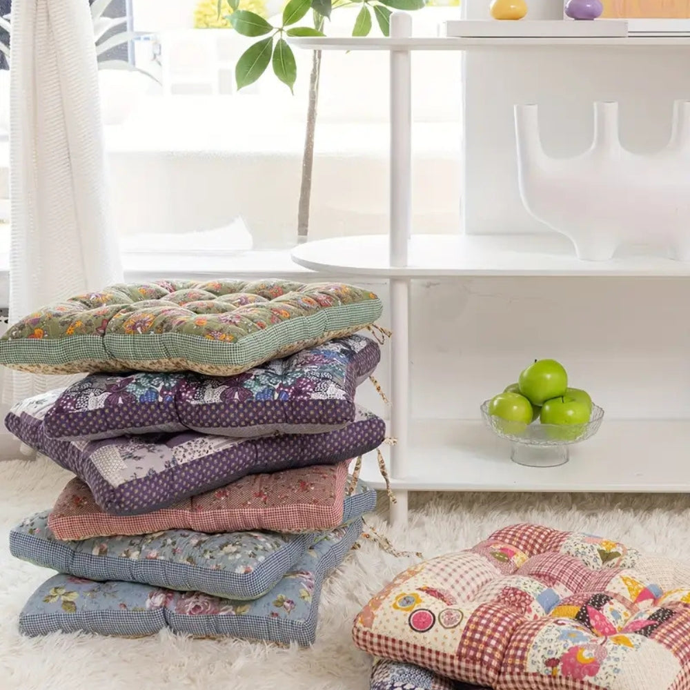 Thick Boho Floral Seat Cushion with Non-Slip Ties